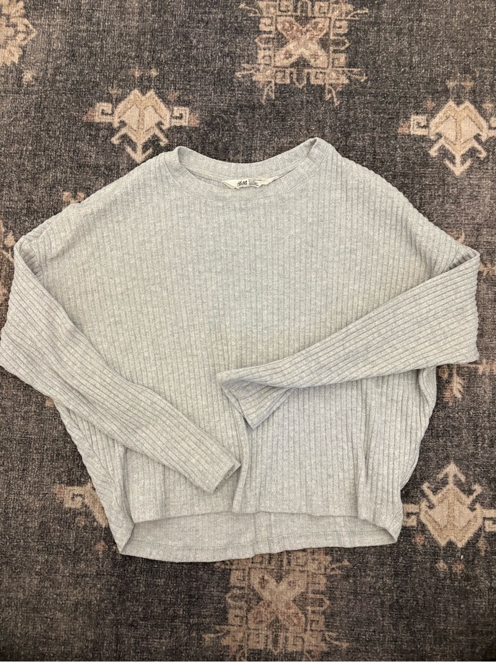 H&M Light Gray Ribbed Crewneck Sweater